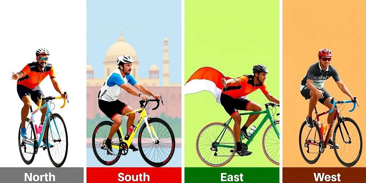 Cycling Champions - Regional Diversity Cycling Champions regional variations showing different Indian cultural elements across North, South, East and West India